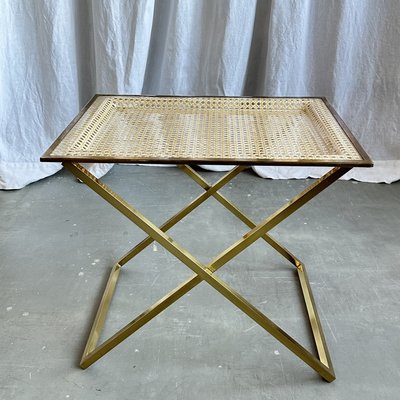 Mid-Century Brass Side Table with Vienna Straw Rattan and Acrylic Glass Tray from Christian Dior, 1970s-NOT-2038039