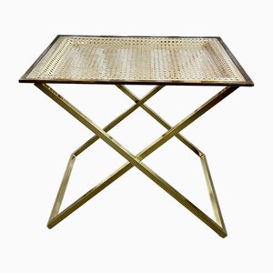 Mid-Century Brass Side Table with Vienna Straw Rattan and Acrylic Glass Tray from Christian Dior, 1970s-NOT-2038039