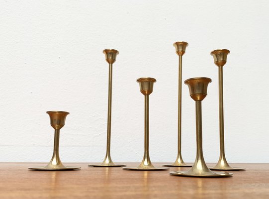 Mid-Century Brass Slim Candleholders, 1960s, Set of 6-UAH-1294653