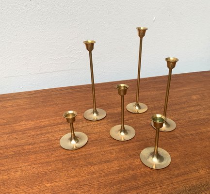 Mid-Century Brass Slim Candleholders, 1960s, Set of 6-UAH-1294653