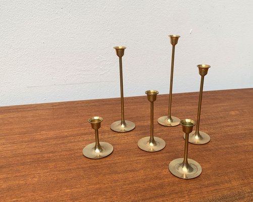 Mid-Century Brass Slim Candleholders, 1960s, Set of 6-UAH-1294653