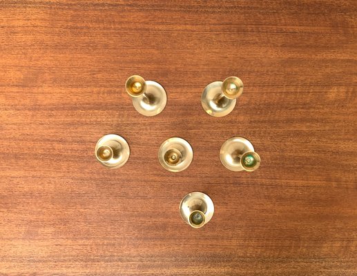 Mid-Century Brass Slim Candleholders, 1960s, Set of 6-UAH-1294653