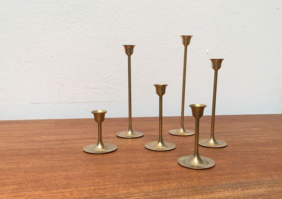 Mid-Century Brass Slim Candleholders, 1960s, Set of 6-UAH-1294653