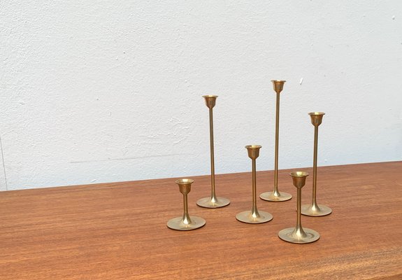 Mid-Century Brass Slim Candleholders, 1960s, Set of 6-UAH-1294653