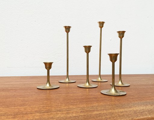 Mid-Century Brass Slim Candleholders, 1960s, Set of 6-UAH-1294653