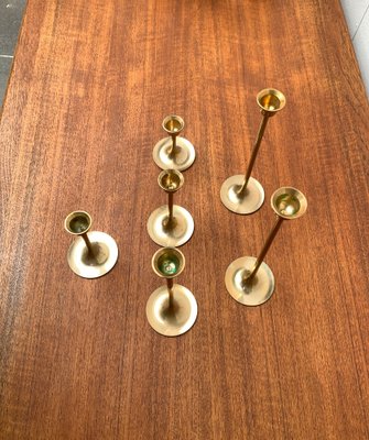 Mid-Century Brass Slim Candleholders, 1960s, Set of 6-UAH-1294653