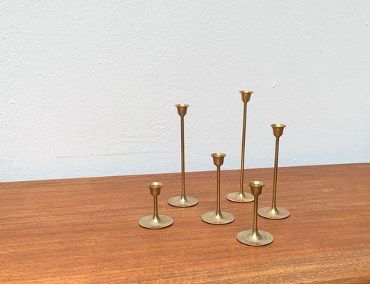 Mid-Century Brass Slim Candleholders, 1960s, Set of 6-UAH-1294653