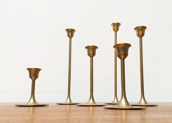 Mid-Century Brass Slim Candleholders, 1960s, Set of 6-UAH-1294653