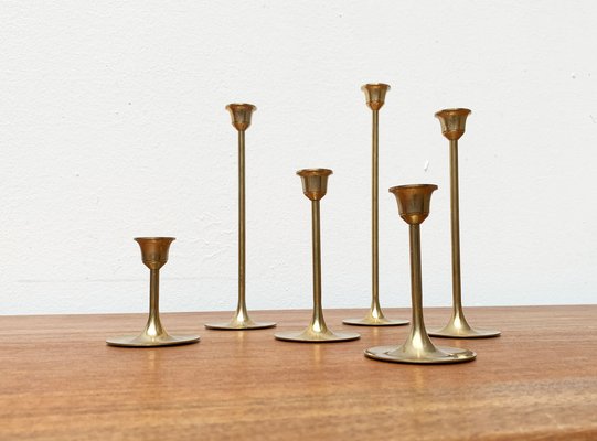 Mid-Century Brass Slim Candleholders, 1960s, Set of 6-UAH-1294653