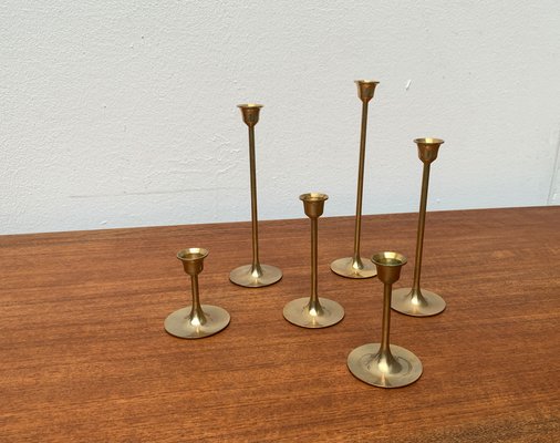 Mid-Century Brass Slim Candleholders, 1960s, Set of 6-UAH-1294653