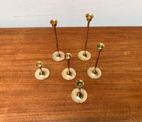 Mid-Century Brass Slim Candleholders, 1960s, Set of 6-UAH-1294653