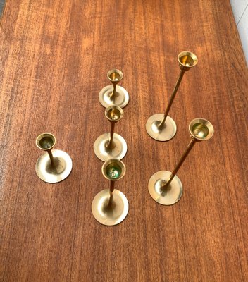 Mid-Century Brass Slim Candleholders, 1960s, Set of 6-UAH-1294653