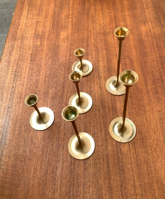 Mid-Century Brass Slim Candleholders, 1960s, Set of 6-UAH-1294653