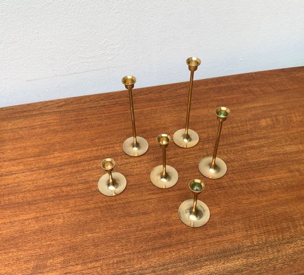 Mid-Century Brass Slim Candleholders, 1960s, Set of 6-UAH-1294653