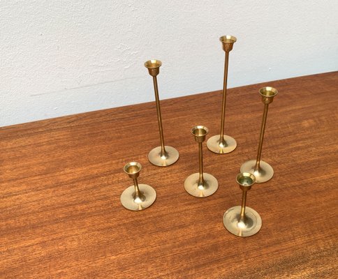 Mid-Century Brass Slim Candleholders, 1960s, Set of 6-UAH-1294653