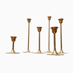 Mid-Century Brass Slim Candleholders, 1960s, Set of 6-UAH-1294653