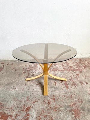 Mid-Century Brass & Smoked Glass Coffee Table, 1970s-EHE-1285914