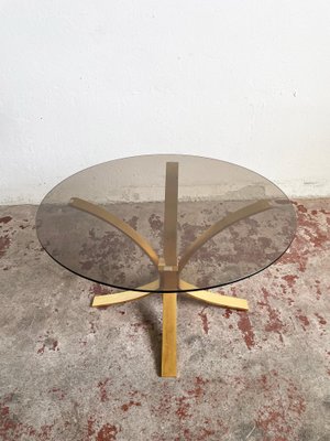 Mid-Century Brass & Smoked Glass Coffee Table, 1970s-EHE-1285914