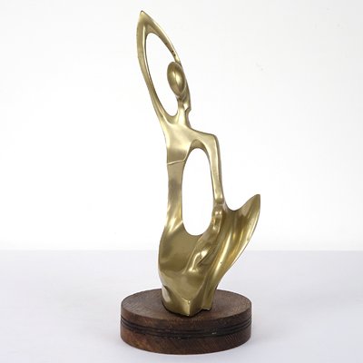 Mid-Century Brass Statue of Stylized Mother with Child in Hagenauer Werkstätte Style-RY-664690