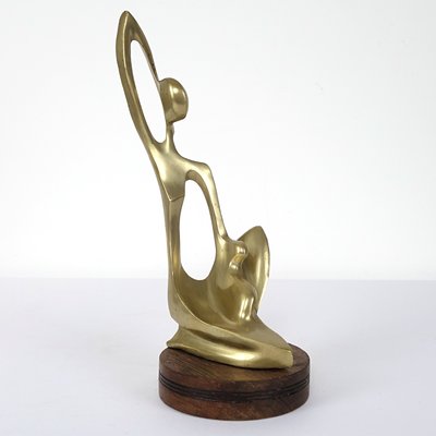 Mid-Century Brass Statue of Stylized Mother with Child in Hagenauer Werkstätte Style-RY-664690