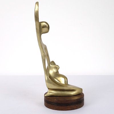 Mid-Century Brass Statue of Stylized Mother with Child in Hagenauer Werkstätte Style-RY-664690