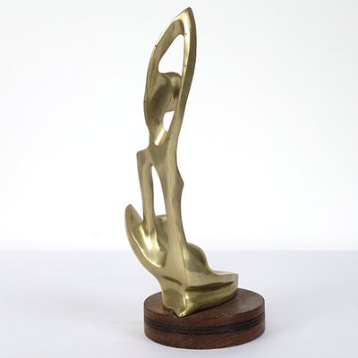 Mid-Century Brass Statue of Stylized Mother with Child in Hagenauer Werkstätte Style-RY-664690