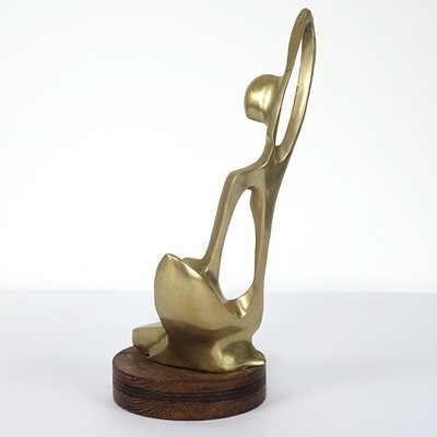 Mid-Century Brass Statue of Stylized Mother with Child in Hagenauer Werkstätte Style-RY-664690