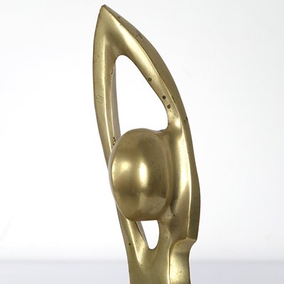 Mid-Century Brass Statue of Stylized Mother with Child in Hagenauer Werkstätte Style-RY-664690