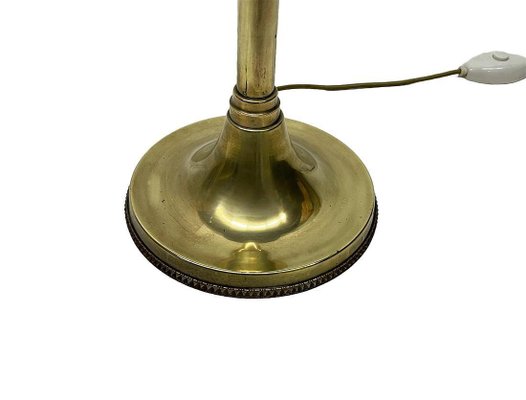 Mid-Century Brass Swingarm Floor Lamp with Side Table, 1940s-UCH-1719018