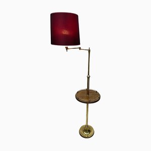 Mid-Century Brass Swingarm Floor Lamp with Side Table, 1940s-UCH-1719018