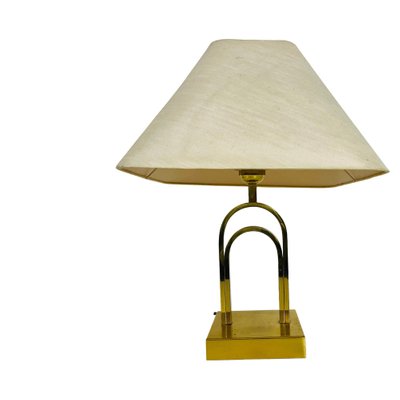 Mid-Century Brass Table Lamp with Fabric Shade, 1960s-PUK-1409876