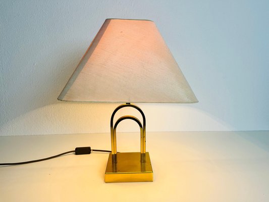 Mid-Century Brass Table Lamp with Fabric Shade, 1960s-PUK-1409876