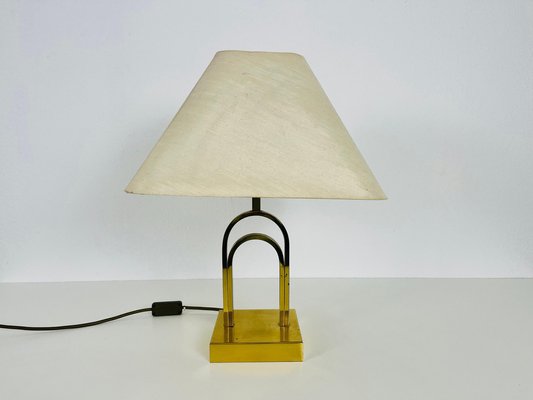 Mid-Century Brass Table Lamp with Fabric Shade, 1960s-PUK-1409876