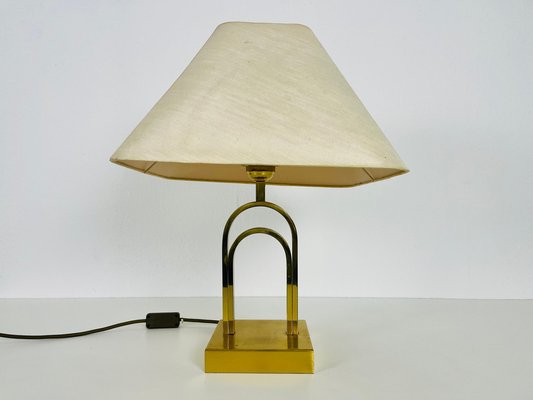 Mid-Century Brass Table Lamp with Fabric Shade, 1960s-PUK-1409876