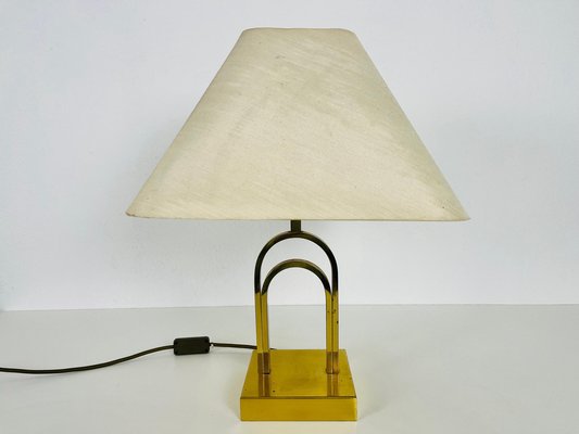 Mid-Century Brass Table Lamp with Fabric Shade, 1960s-PUK-1409876