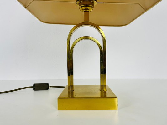 Mid-Century Brass Table Lamp with Fabric Shade, 1960s-PUK-1409876