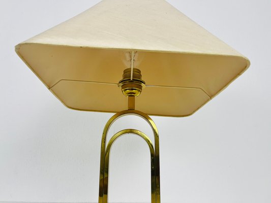 Mid-Century Brass Table Lamp with Fabric Shade, 1960s-PUK-1409876