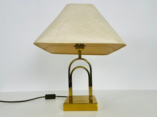 Mid-Century Brass Table Lamp with Fabric Shade, 1960s-PUK-1409876