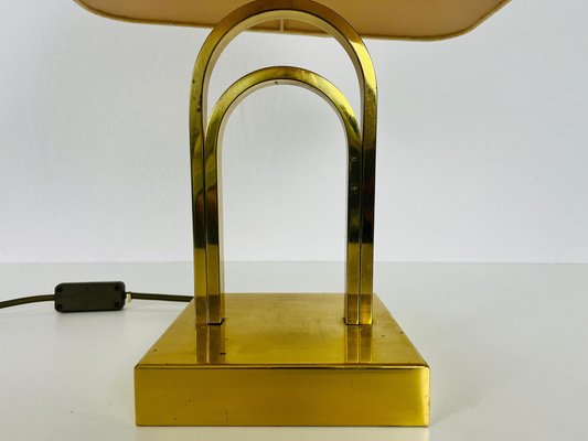 Mid-Century Brass Table Lamp with Fabric Shade, 1960s-PUK-1409876