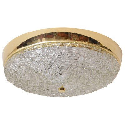 Mid-Century Brass & Textured Glass Flush Mount by J. T. Kalmar for Kalmar, Austria, 1950s-SPD-1130466