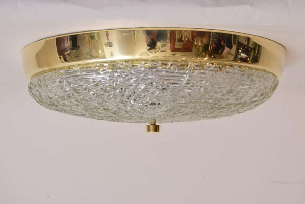 Mid-Century Brass & Textured Glass Flush Mount by J. T. Kalmar for Kalmar, Austria, 1950s-SPD-1130466