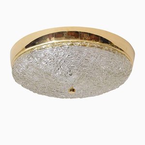 Mid-Century Brass & Textured Glass Flush Mount by J. T. Kalmar for Kalmar, Austria, 1950s-SPD-1130466