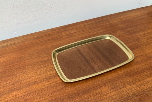 Mid-Century Brass Tray with Teak Veneer, 1960s-UAH-1363545