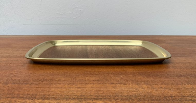 Mid-Century Brass Tray with Teak Veneer, 1960s-UAH-1363545