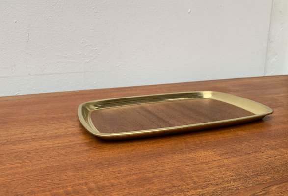 Mid-Century Brass Tray with Teak Veneer, 1960s-UAH-1363545