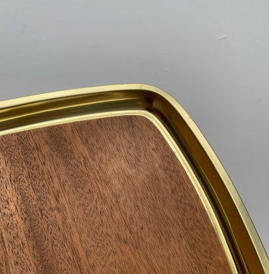 Mid-Century Brass Tray with Teak Veneer, 1960s-UAH-1363545