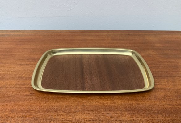 Mid-Century Brass Tray with Teak Veneer, 1960s-UAH-1363545