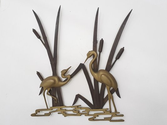 Mid-Century Brass Wall Sculpture with Birds, 1970s-ZO-1189999