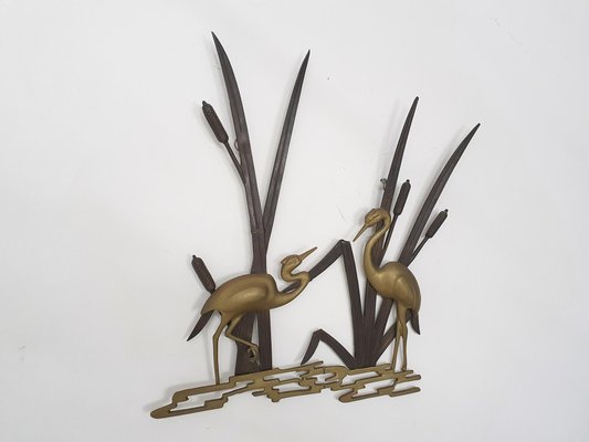 Mid-Century Brass Wall Sculpture with Birds, 1970s-ZO-1189999