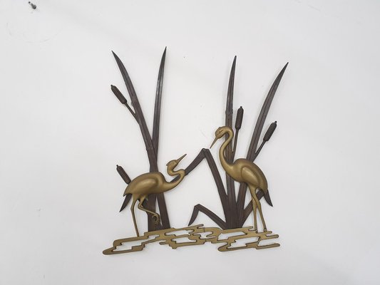 Mid-Century Brass Wall Sculpture with Birds, 1970s-ZO-1189999